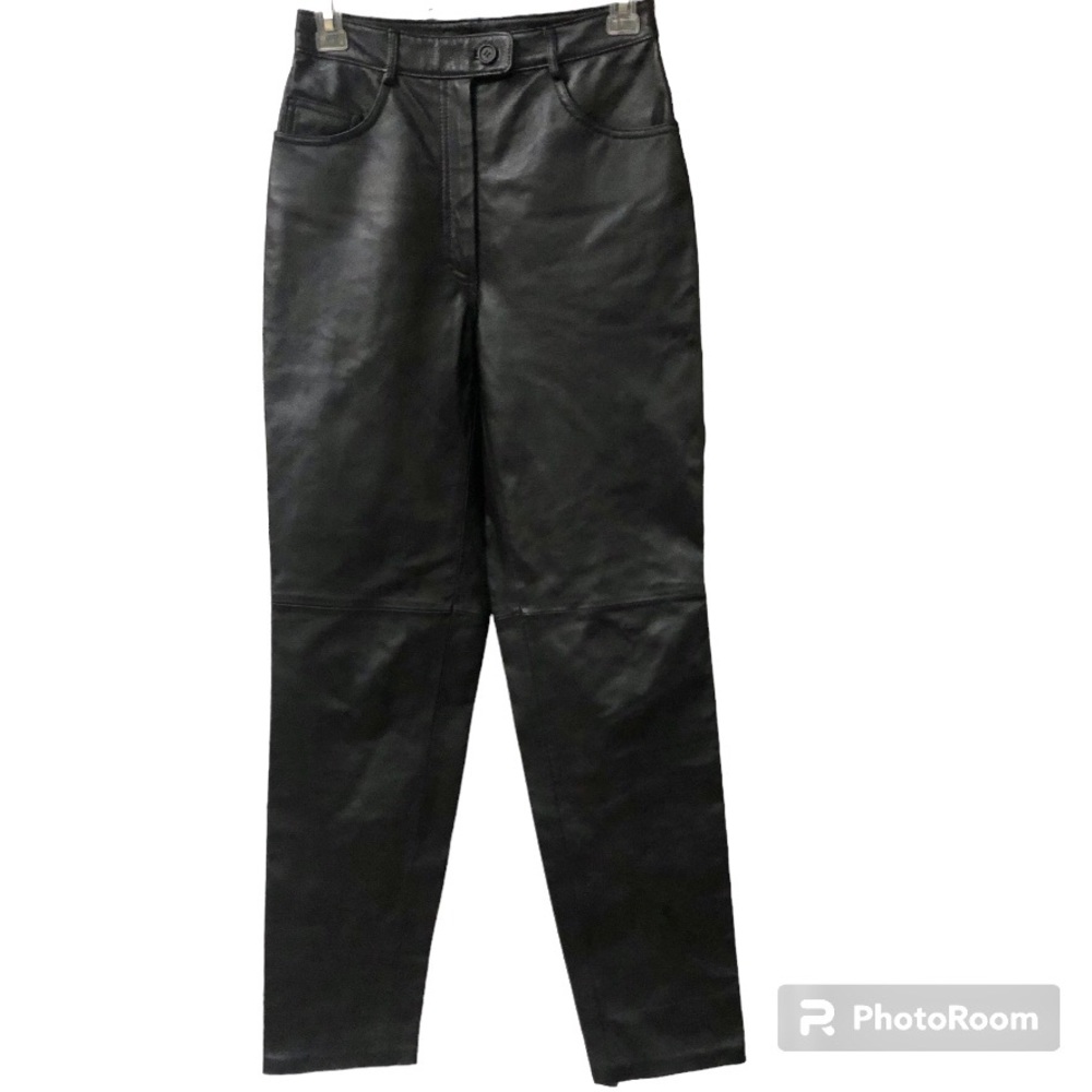 Lew Magram Collection Leather Pants High Rise Black Straight Leg